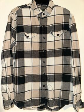 American Eagle AE Flannel Shirt Long Sleeve Button Up Men's medium tan gray